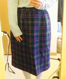 古着 | チェック 膝丈 タイトスカート(フリル)(スカート)