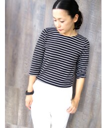 unknown pleasures | ボーダー７分袖ボートネックTEE (Tシャツ/カットソー)