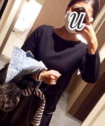 無印良品 | シンプルなボートネック。カットソーだけどゴールドやパールアクセを加えると大人めに♪(Tシャツ/カットソー)