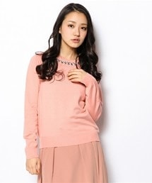 襟元ビジュBackレース切替ニット(ニット/セーター)