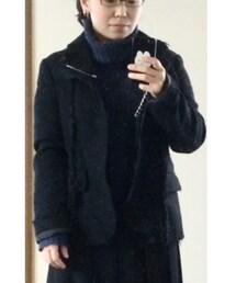 tricot COMME des GARCONS | 特大安全ピン付き裁ちっぱなし黒ウール重ねジャケット(テーラードジャケット)