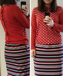 tricot COMME des GARCONS | 後ろボタン赤水玉ウールカットソー(Tシャツ/カットソー)