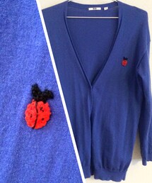 UNIQLO | ウール青ロングカーディガン＋てんとう虫アップリケ(カーディガン/ボレロ)