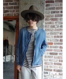 ATTACHMENT | ATTACHMENT AB52-244 インディゴニットライクデニムカラーレスブルゾン(ノーカラージャケット)