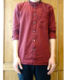 ATTACHMENT | ATTACHMENT　AS61-239　Co/Liツイル/オックスチェックシャツバンドカラーシャツL/S(シャツ/ブラウス)