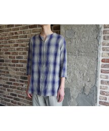 KAZUYUKI KUMAGAI ATTACHMENT | KAZUYUKI KUMAGAI　KJ71-095　Li/Coシャンブレーオンブレーチェックロングチュニック(シャツ/ブラウス)