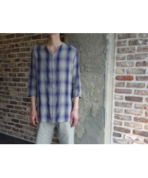 KAZUYUKI KUMAGAI ATTACHMENT | KAZUYUKI KUMAGAI KJ71-095 Li/Coシャンブレーオンブレーチェックロングチュニック(シャツ/ブラウス)