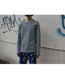 KAZUYUKI KUMAGAI ATTACHMENT | KAZUYUKI KUMAGAI　KJ71-056　Li/Coストレッチ度詰天竺ボーダークルーネックL/S(Tシャツ/カットソー)