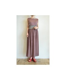 RehersalL | ロシアボーダーシャーリングワンピース(ワンピース)