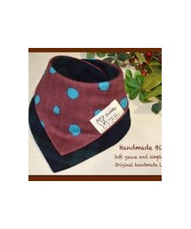 Handmade | minne/ランダムドットのリバーシブルスタイ＊ダークレッド×ブラックウオッチ(スタイ/よだれかけ)