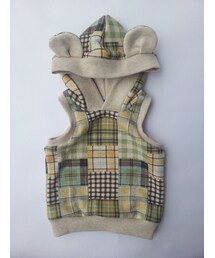 Handmade | minne/くま耳フードベスト モスグリーン(ベスト)