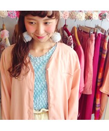 サーモンピンクのノーカラーシャツ(USED)(シャツ/ブラウス)