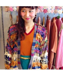 Muslin MinkのチェックフリンジJKT(USED)(その他アウター)