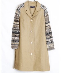 M.＆KYOKO　リネンキャンバス＆ミックスジャガード コート(トレンチコート)