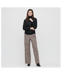 UNIQLO | ハイウエストワイドストレートパンツ(ウールライク・チェック)(パンツ)