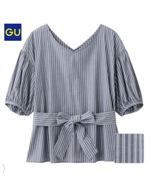 GU | ボリュームスリーブウエストタイブラウス(トップス)