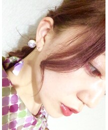 コロンとしたお花×パールキャッチ | ピアス（両耳用）