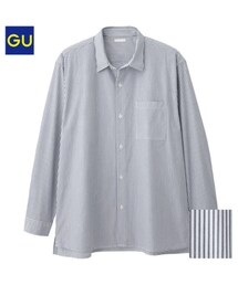 GU | ブロードビッグシャツ（ストライプ・長袖）(シャツ/ブラウス)