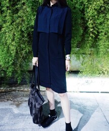 iohll | 復古藏青色 長版襯衫洋裝(シャツワンピース)