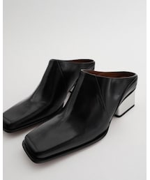 ZARA | スクエアトゥリアルレザーミュールハイヒール(パンプス)