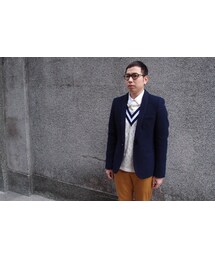 plain-me | 軟呢織紋圍巾領單釦西裝外套(テーラードジャケット)