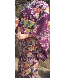 紫のアンティーク着物(浴衣)