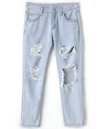 ボーイフレンドフィットダメージデニム(デニムパンツ)