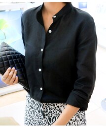 モードブラックリネンシャツ(シャツ/ブラウス)