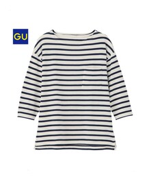 GU | ボーダーボートネックビッグＴ（７分袖）(Tシャツ/カットソー)