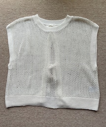 GU | オフホワイトメッシュバックリボンセーター。(ニット/セーター)