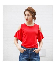 肩開きBACKリボントップス(Tシャツ/カットソー)