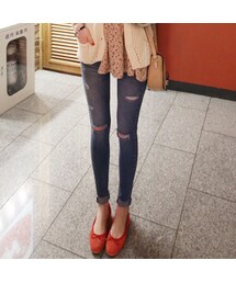 ❙ USTYLE SHOP ❙ 質感刷破顯瘦丹寧長褲(デニムパンツ)