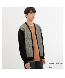 GU | ジャカードチェックVネックカーディガン(カーディガン/ボレロ)