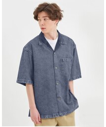 GU | デニムオープンカラーシャツ(５分袖)(シャツ/ブラウス)