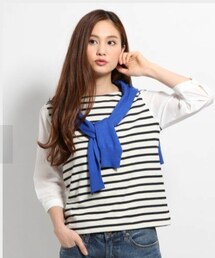 GLOBAL WORK | 袖が違う素材のボーダーカットソー
(Tシャツ/カットソー)