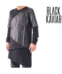 BLACK KAVIAR | BLACK KAVIAR (ブラックキャビア) ロンT メンズ フェイクレイヤード フェイクレザー サイドジップ アシンメトリー ブラック SUZUKI(Tシャツ/カットソー)