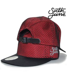 SIXTH JUNE | Sixthjune (シックスジューン) ストラップバックキャップ メッシュ レザー レッド×ブラック(キャップ)