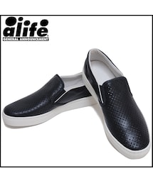 ALIFE | alife (エーライフ) スニーカー スリッポン メンズ レザー パンチング ブラック 15SSL 15S SLIP-ON BLACK LEATHER SP15S01(スニーカー)