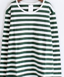 maillot | ボーダー（緑/白）七分袖丈／millot(Tシャツ/カットソー)