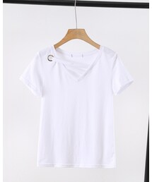 cache cache | 带细节V领打底短袖白t(Tシャツ/カットソー)