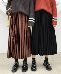 無地ハイウエスト合わせやすいAラインプリーツスカート(スカート)