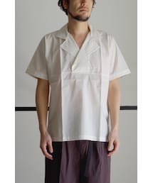 RAINMAKER | RAINMAKER 17SS-PULL-OVER OPEN COLLAR S/S SHIRTS(WHITE STRIPE)(シャツ/ブラウス)