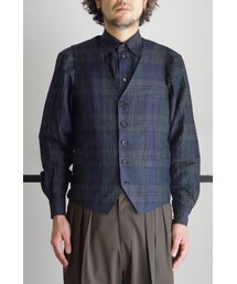 RAINMAKER | RAINMAKER-18SS WASHER LINEN WAIST COAT(BLACK WATCH)(ベスト)