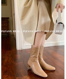 奶茶咖裸靴 | 筒高20cm，跟高4，斜口寬14，外牛皮內豬皮(ブーツ)