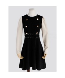 ゴールドボタン配色ワンピース(ワンピース)