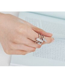 ユニークキュービックあしらい3重リング(リング)