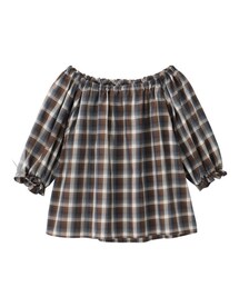 GU | チェックパフスリーブブラウス(7分袖)GN(トップス)