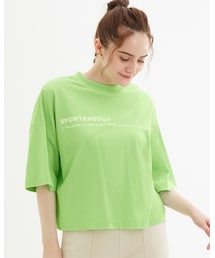 GU | WクロップドT(ロゴ)(5分袖)Q(Tシャツ/カットソー)