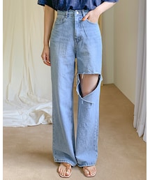 fd style | ビッグダメージハイウエストロングワイドデニムパンツ(デニムパンツ)
