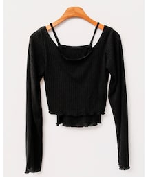 fd style | メロウフリル端ボートネックTシャツ+キャミソール(トップス)